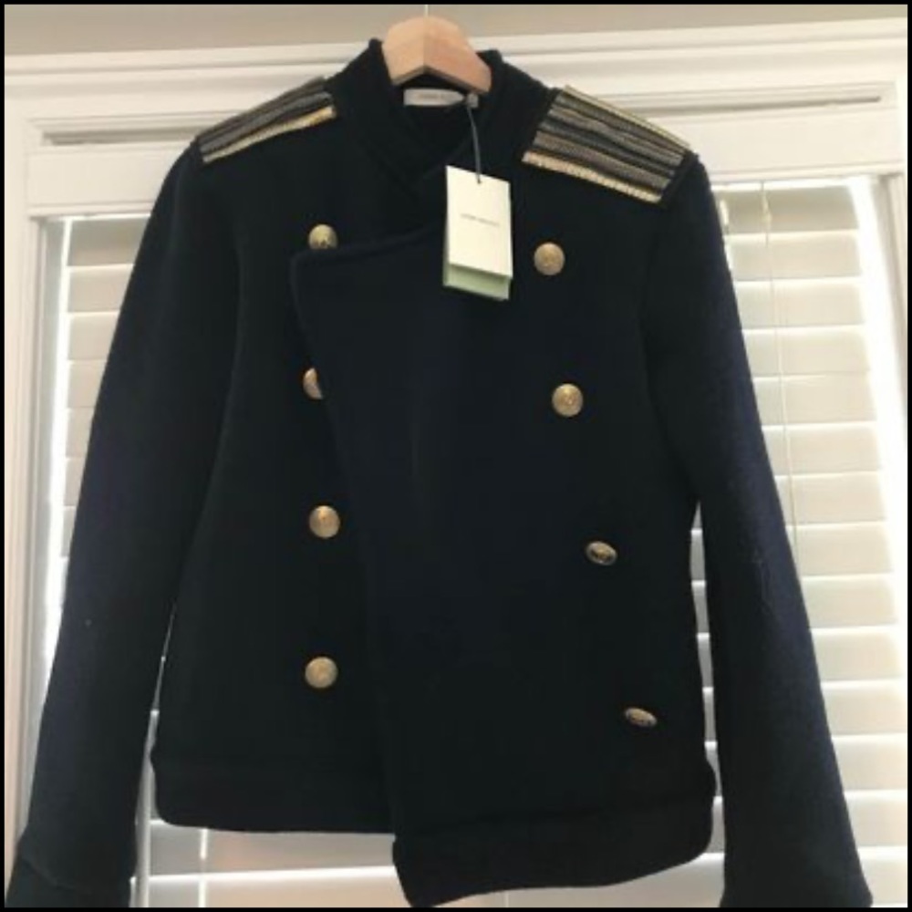 Authentic Pierre Balmain Chain Embellished Wool Blend Jacket